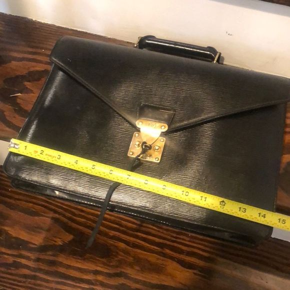 LOUIS VUITTON Black EPI Leather Serviette Ambassador Briefcase Tote Bag & Key - Picture 15 of 17